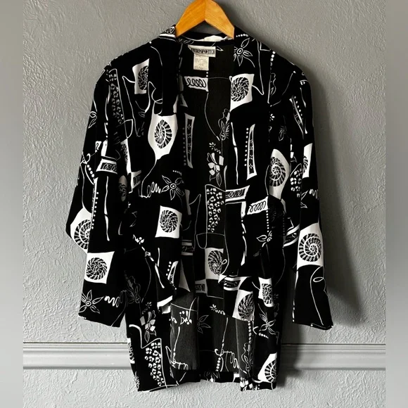 Vintage Peter Popovitch Black & White Abstract Print Open Front Jacket M - Picture 1 of 10